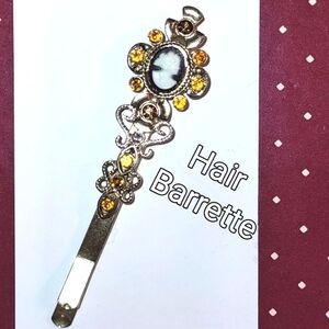 Upcycled Hair Barrette w/ Cameo & Topaz Crystals